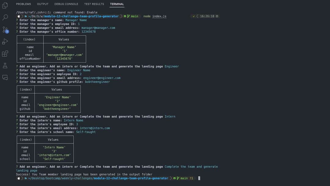 Team Profile Generator screenshot